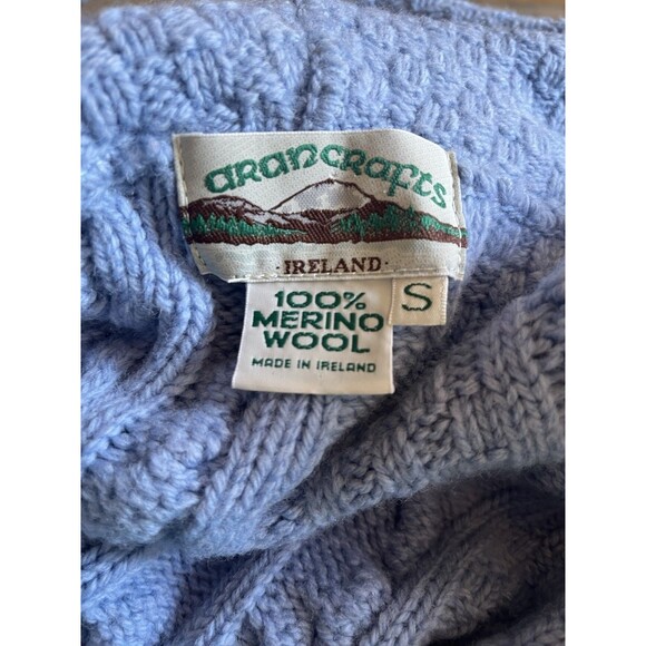 Aran Crafts Women’s Blue Sweater Merino Wool Ireland Cable Zip Hooded Sz Small - Picture 7 of 8
